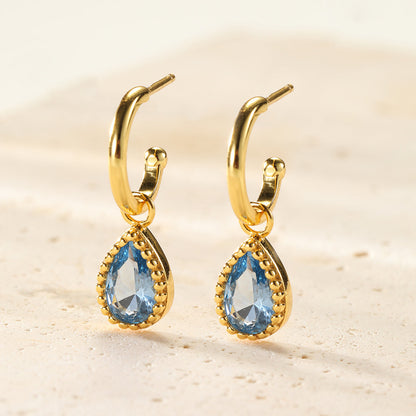 December Blue Topaz Birthstone Hoop Earrings Sterling Silver