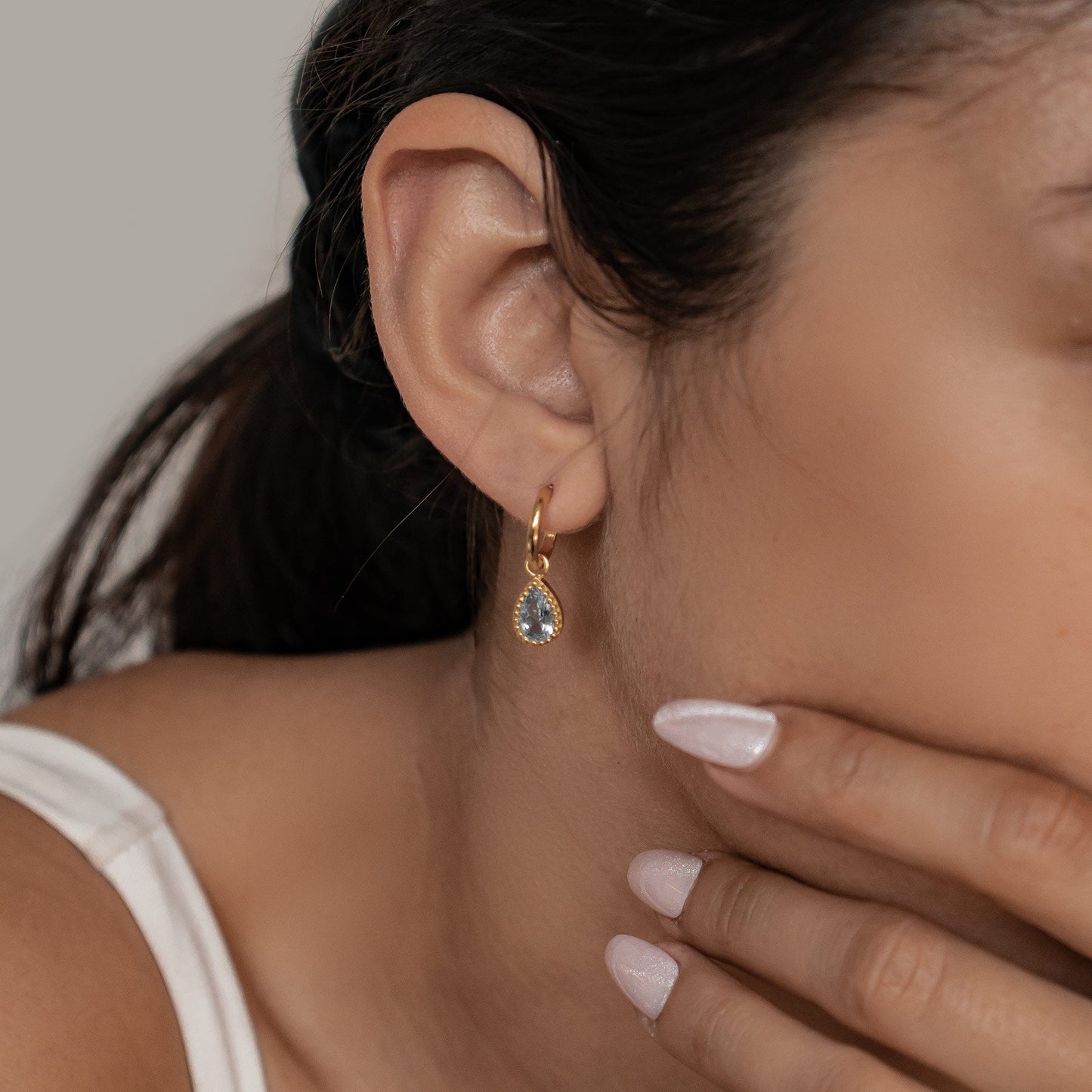 December Blue Topaz Birthstone Hoop Earrings Sterling Silver