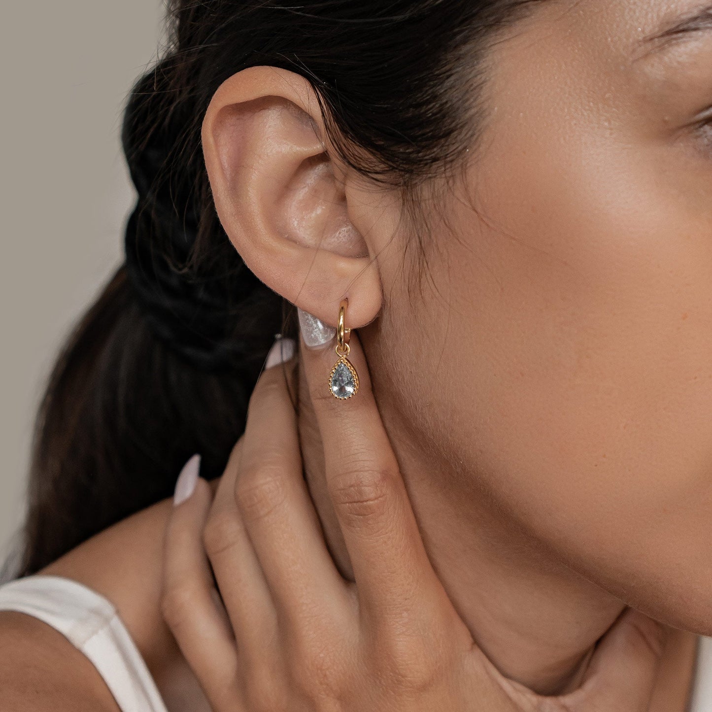 December Blue Topaz Birthstone Hoop Earrings Sterling Silver