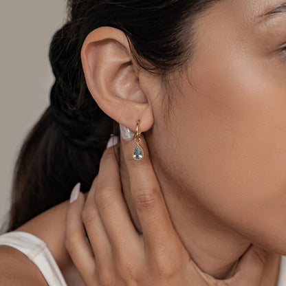 December Blue Topaz Birthstone Hoop Earrings Sterling Silver