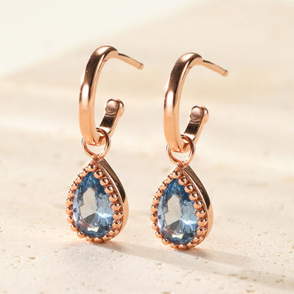 December Blue Topaz Birthstone Hoop Earrings Sterling Silver