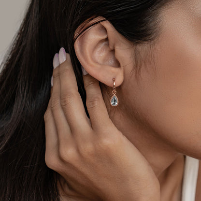 December Blue Topaz Birthstone Hoop Earrings Sterling Silver