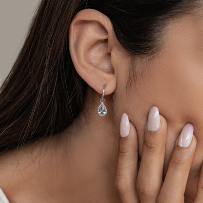 December Blue Topaz Birthstone Hoop Earrings Sterling Silver