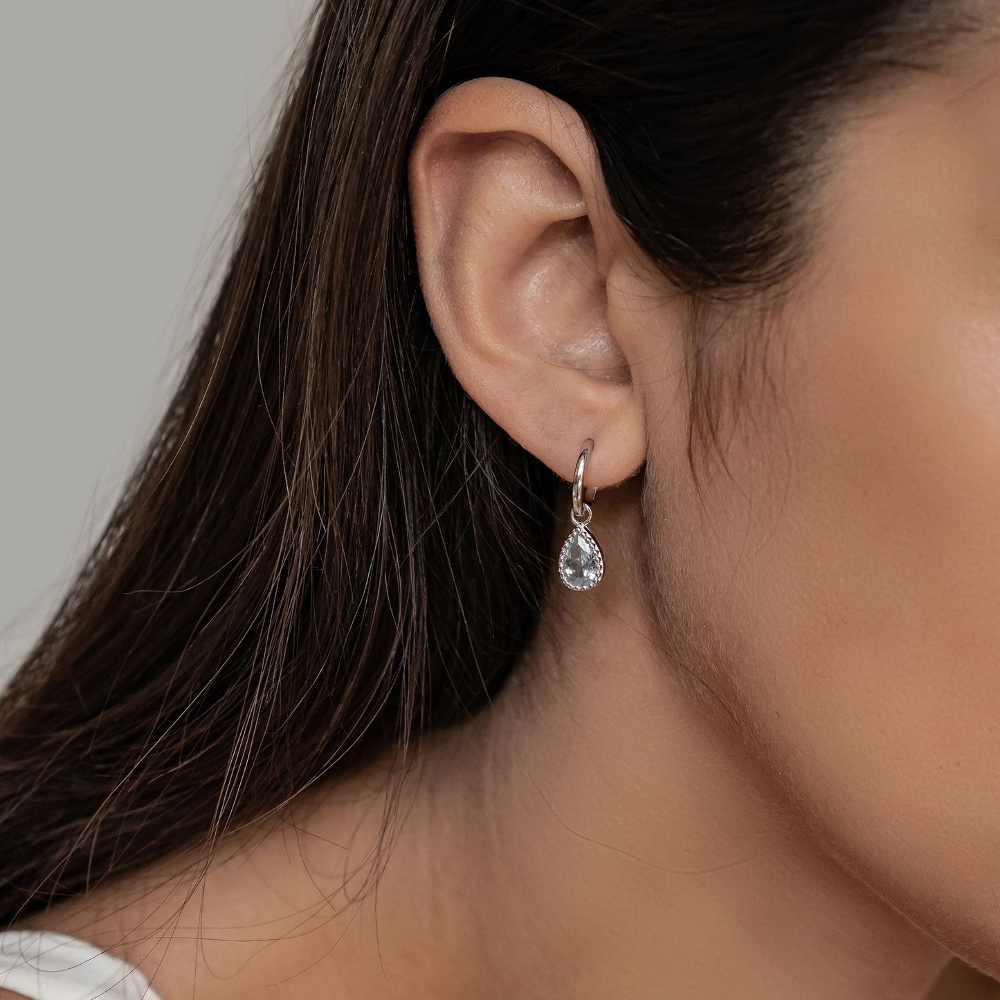 December Blue Topaz Birthstone Hoop Earrings Sterling Silver