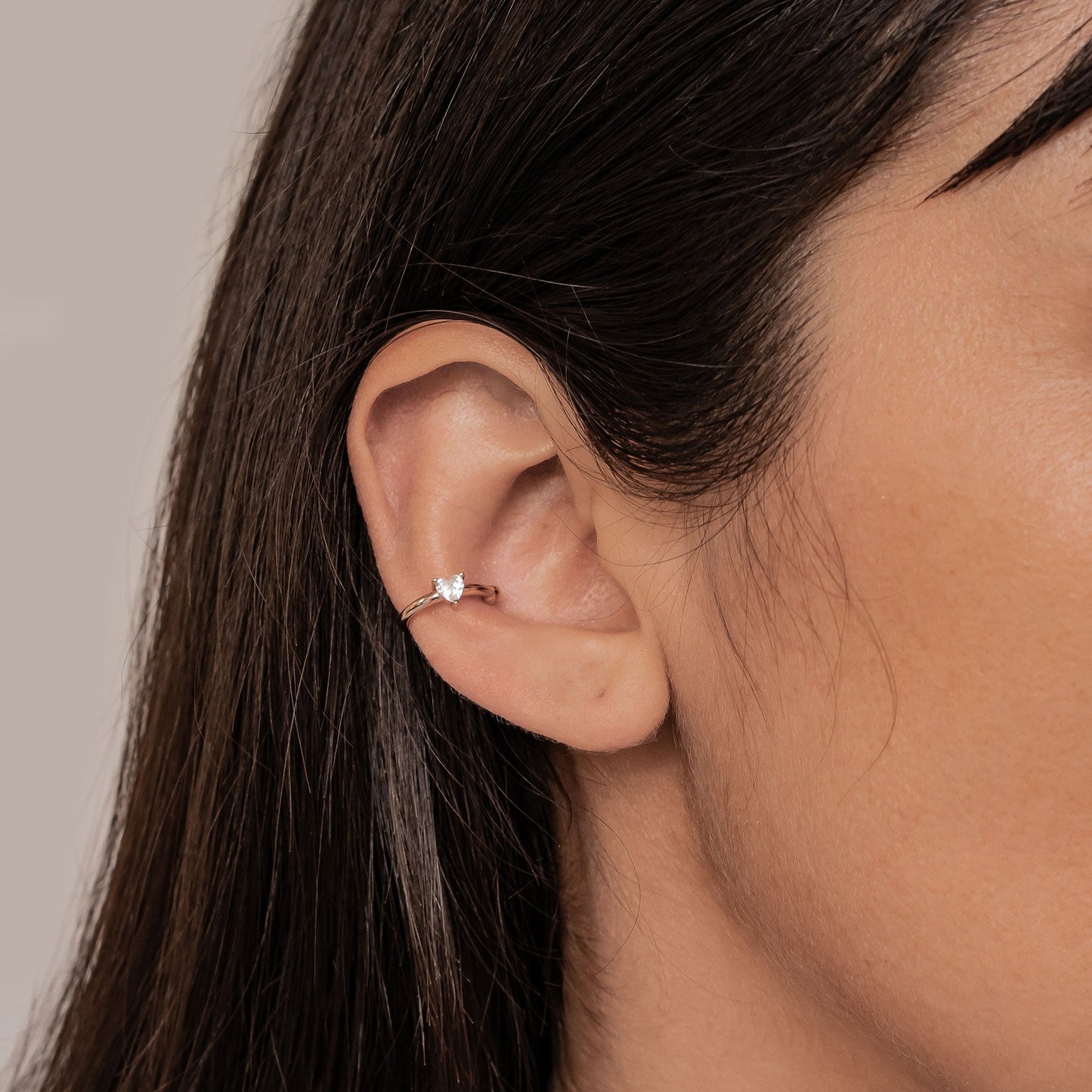 Diamond Heart Ear Cuff Sterling Silver
