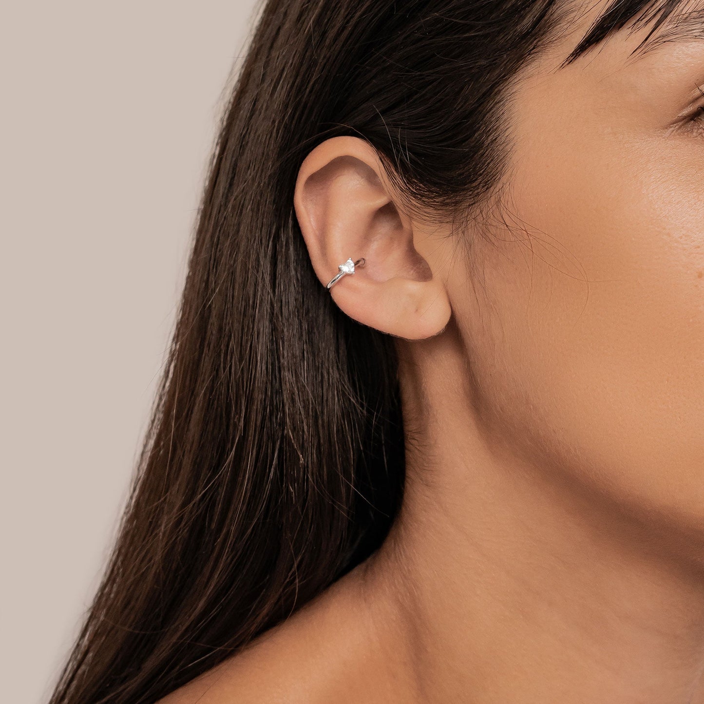 Diamond Heart Ear Cuff Sterling Silver