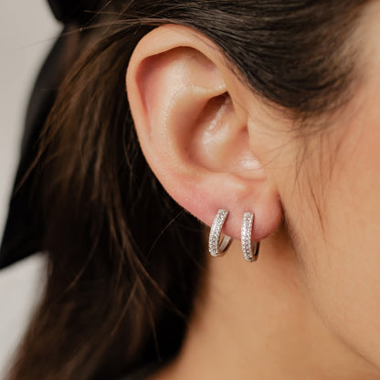 Double Clear Stone Hoop Earrings Sterling Silver