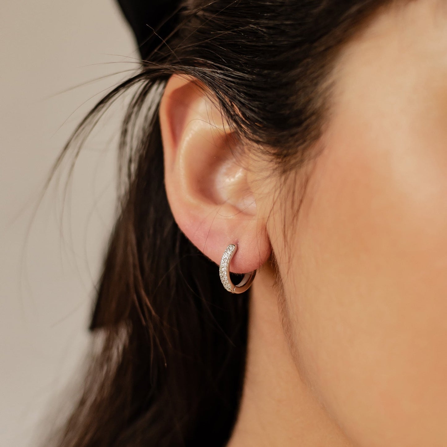 Double Clear Stone Hoop Earrings Sterling Silver