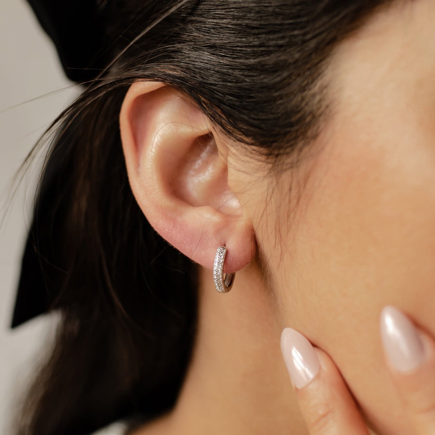 Double Clear Stone Hoop Earrings Sterling Silver