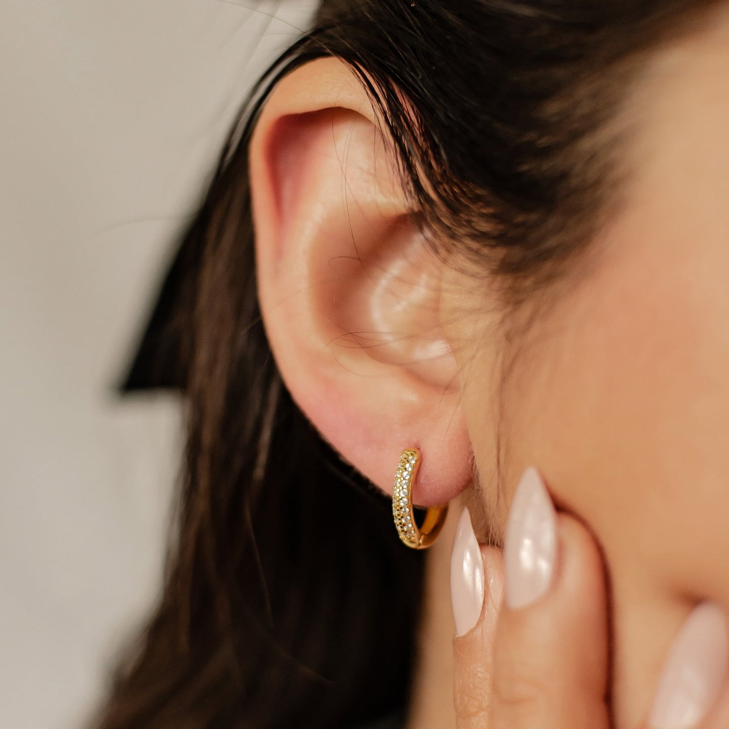 Double Clear Stone Hoop Earrings Sterling Silver