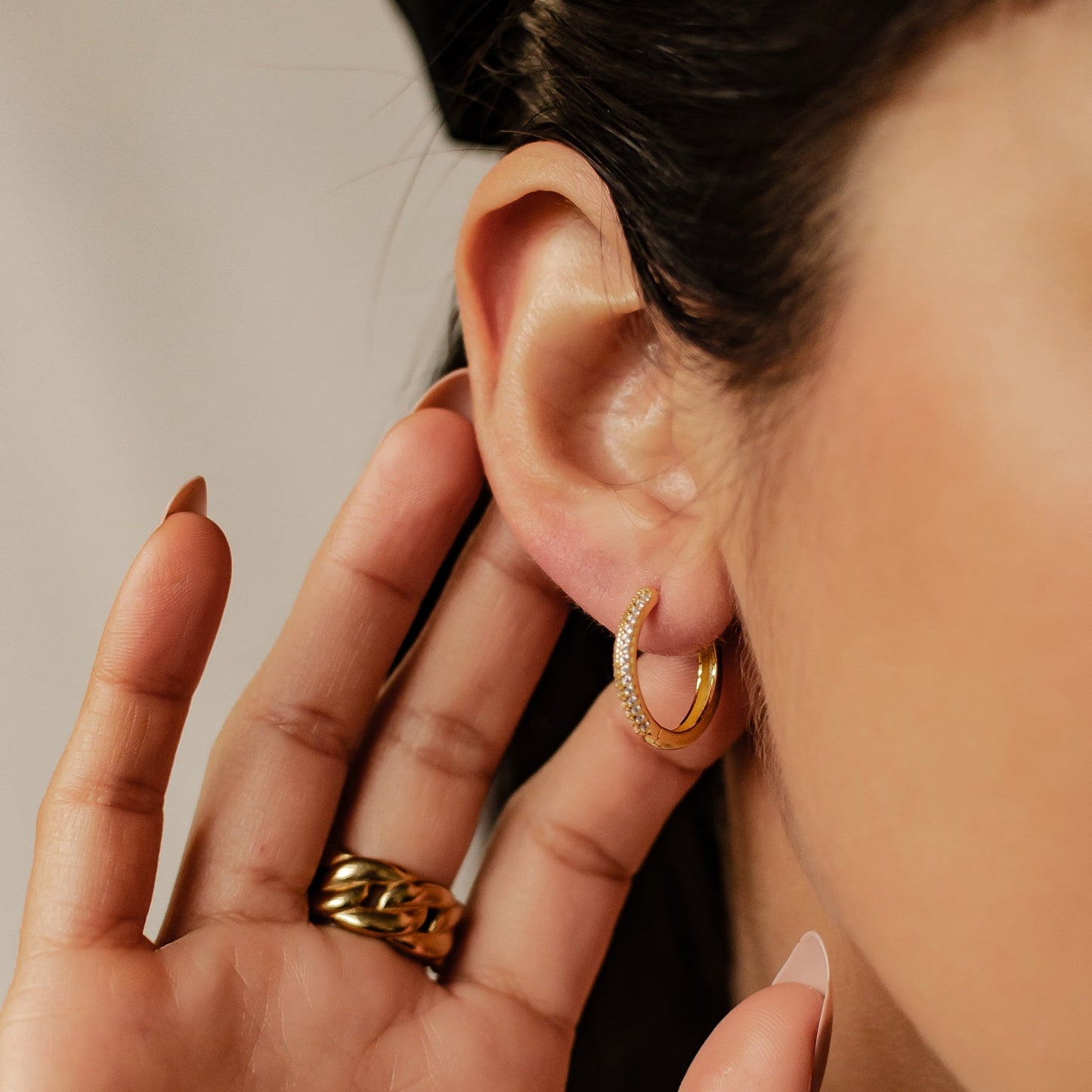 Double Clear Stone Hoop Earrings Sterling Silver