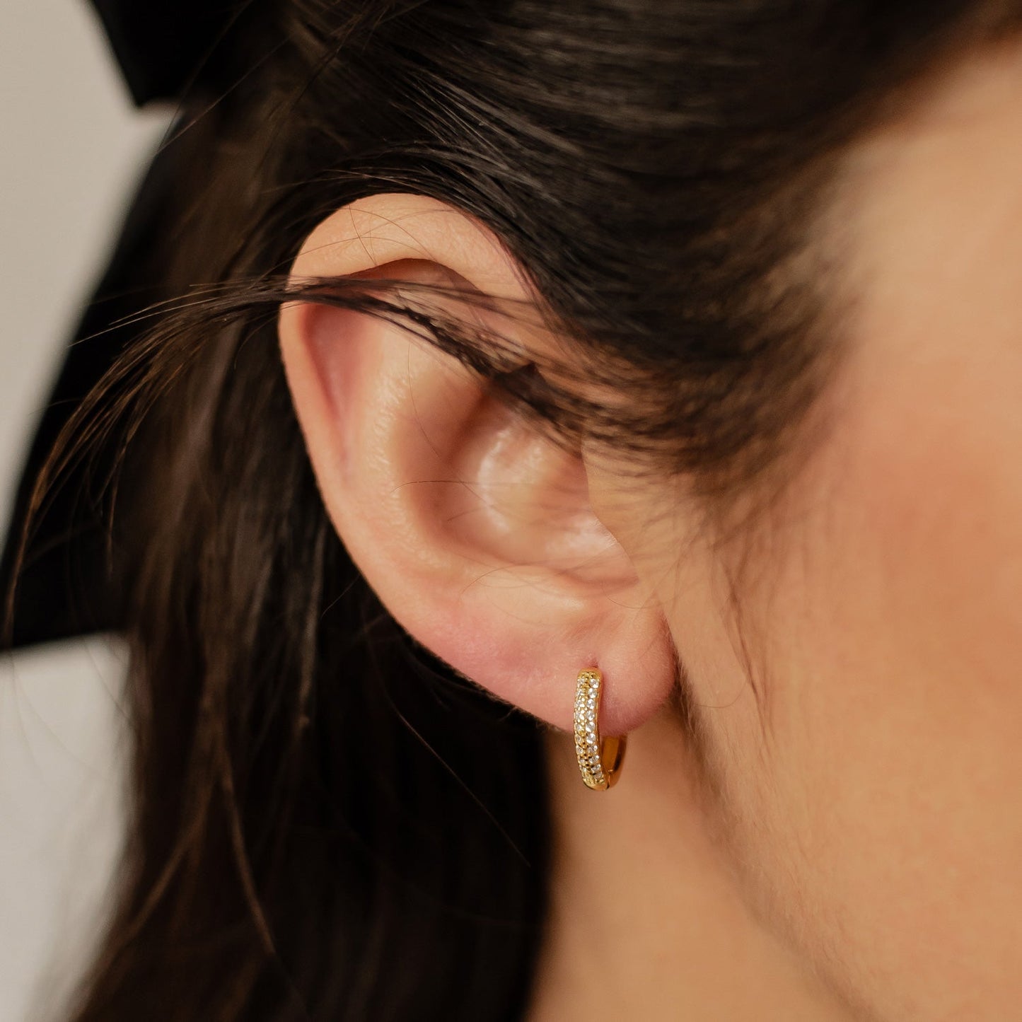 Double Clear Stone Hoop Earrings Sterling Silver