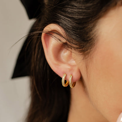 Double Clear Stone Hoop Earrings Sterling Silver