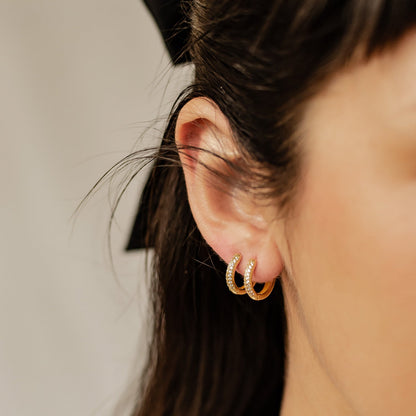 Double Clear Stone Hoop Earrings Sterling Silver