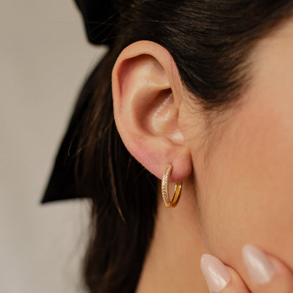 Double Clear Stone Hoop Earrings Sterling Silver