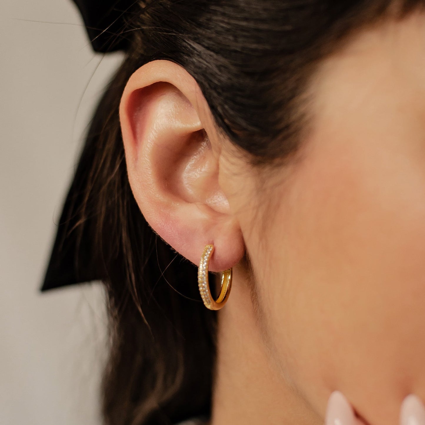 Double Clear Stone Hoop Earrings Sterling Silver