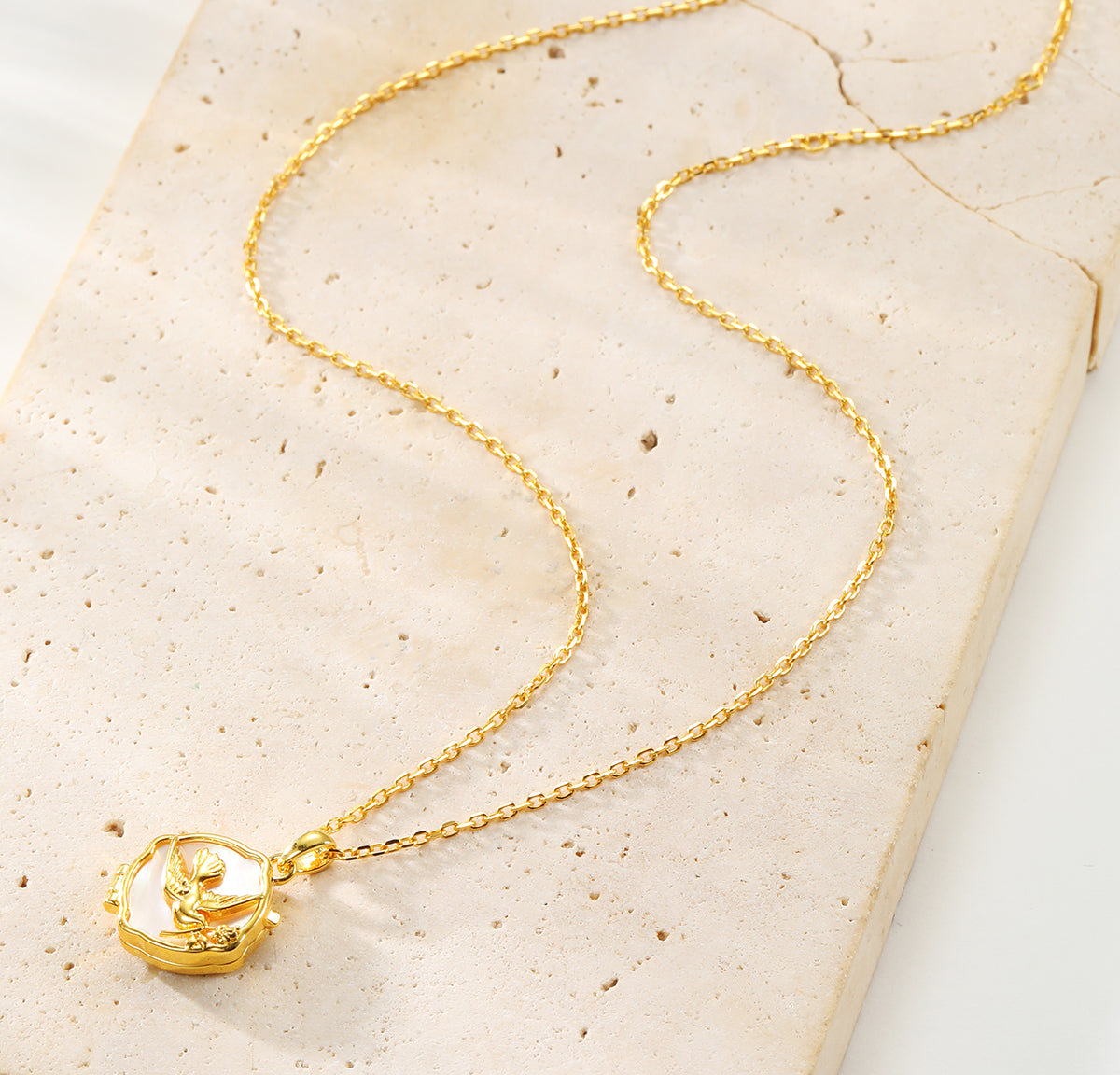 Dove & Olive Branch Locket Necklace Sterling Silver