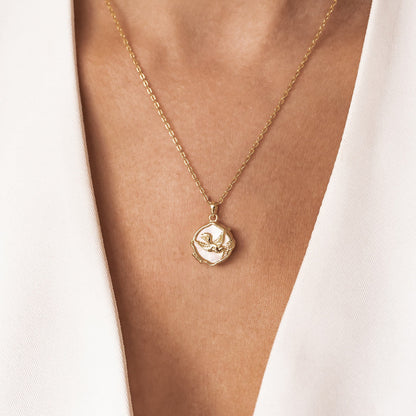 Dove & Olive Branch Locket Necklace Sterling Silver