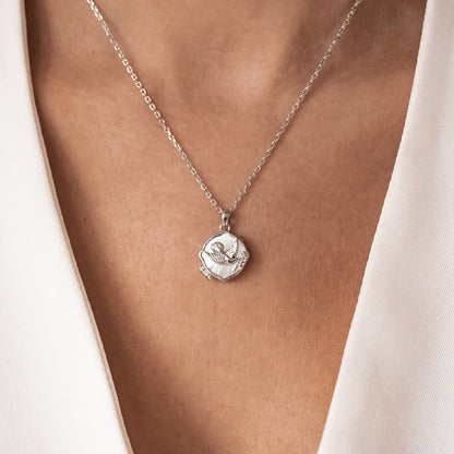 Dove & Olive Branch Locket Necklace Sterling Silver