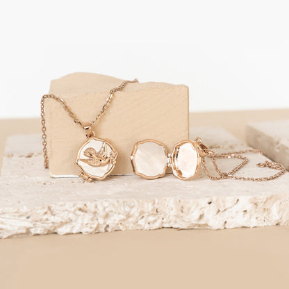 Dove & Olive Branch Locket Necklace Sterling Silver