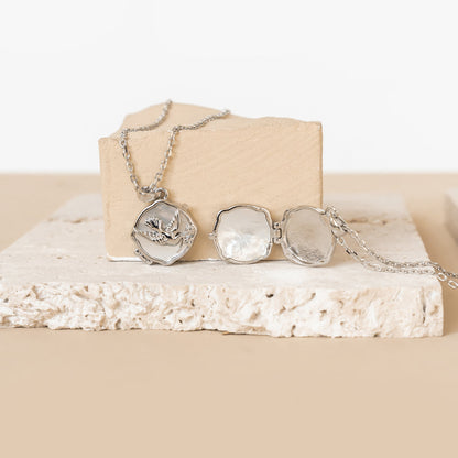 Dove & Olive Branch Locket Necklace Sterling Silver