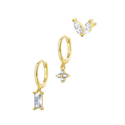 Ear Stack Set of 3 Sterling Silver Earrings Gold Plated