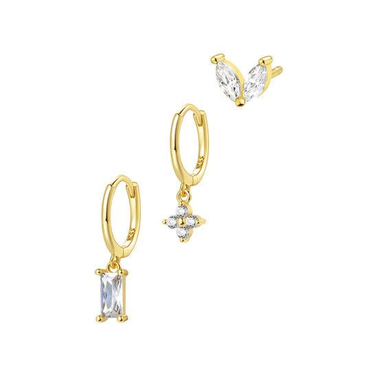 Ear Stack Set of 3 Sterling Silver Earrings Gold Plated