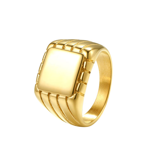 Engraved Square Signet Ring Men Stainless Steel