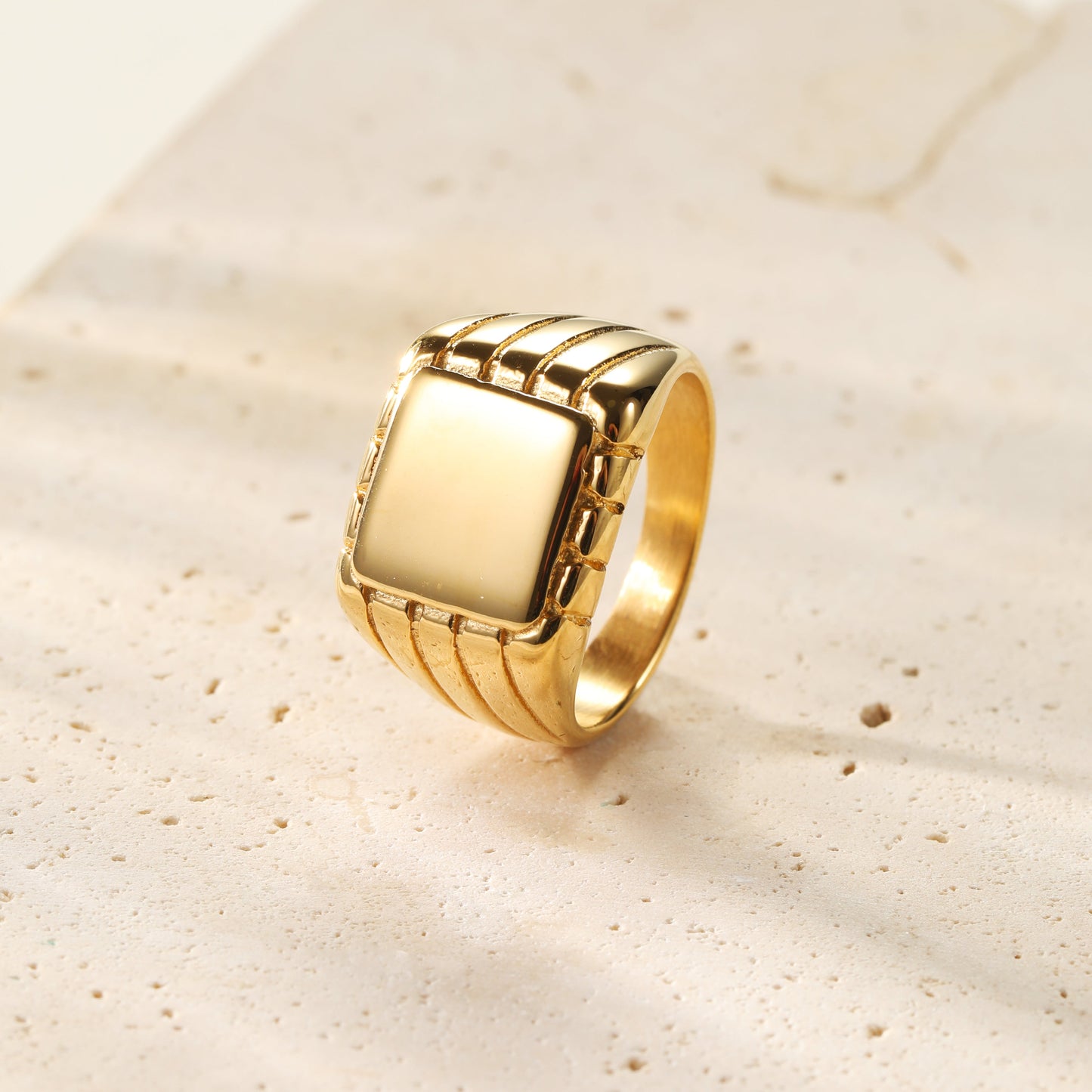 Engraved Square Signet Ring Men Stainless Steel