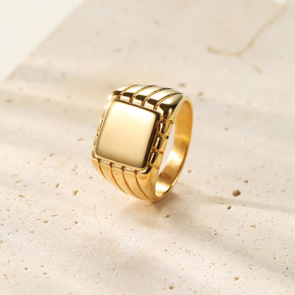 Engraved Square Signet Ring Men Stainless Steel