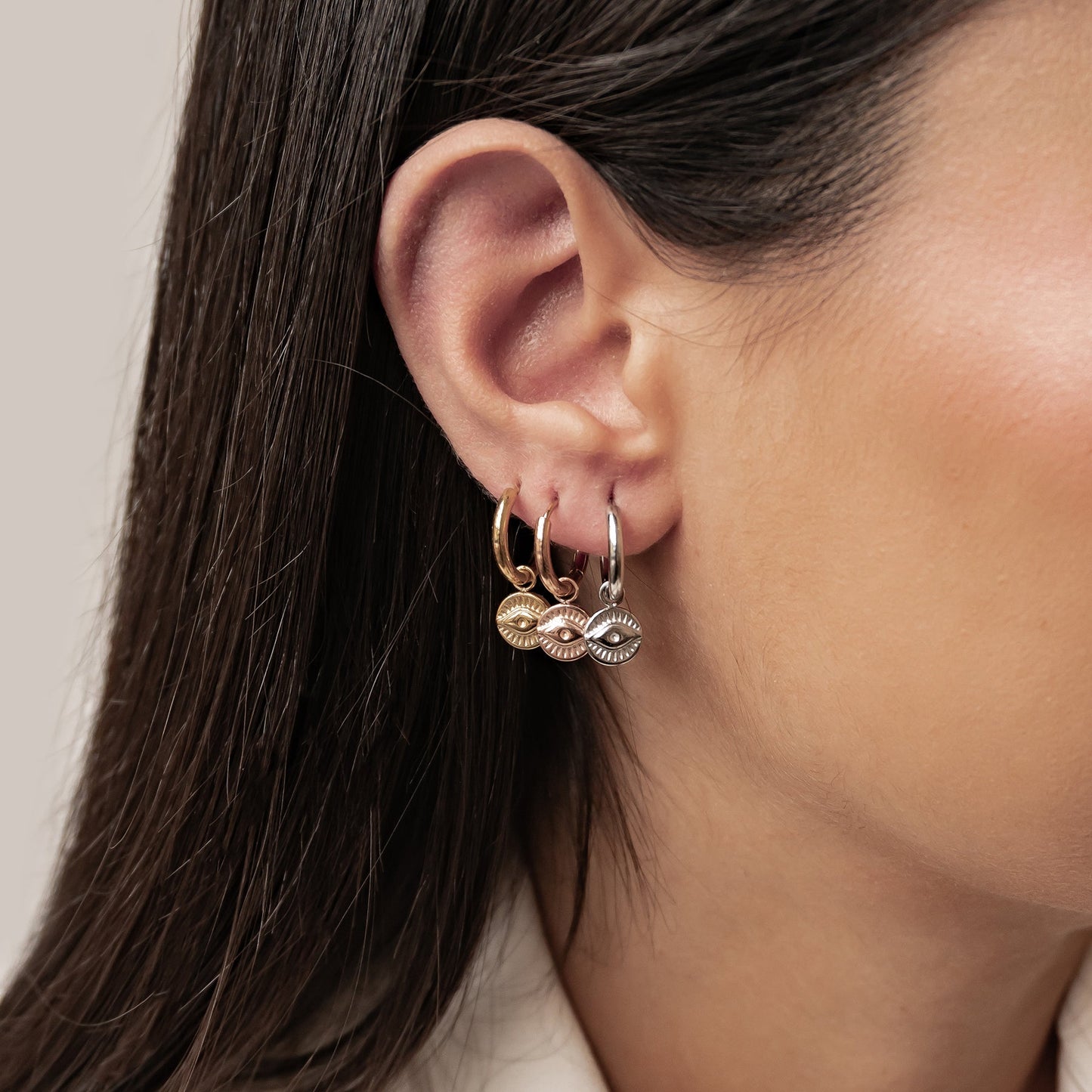 Evil Eye Charm Hoop Earrings Waterproof