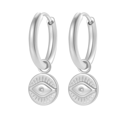 Evil Eye Charm Hoop Earrings Waterproof