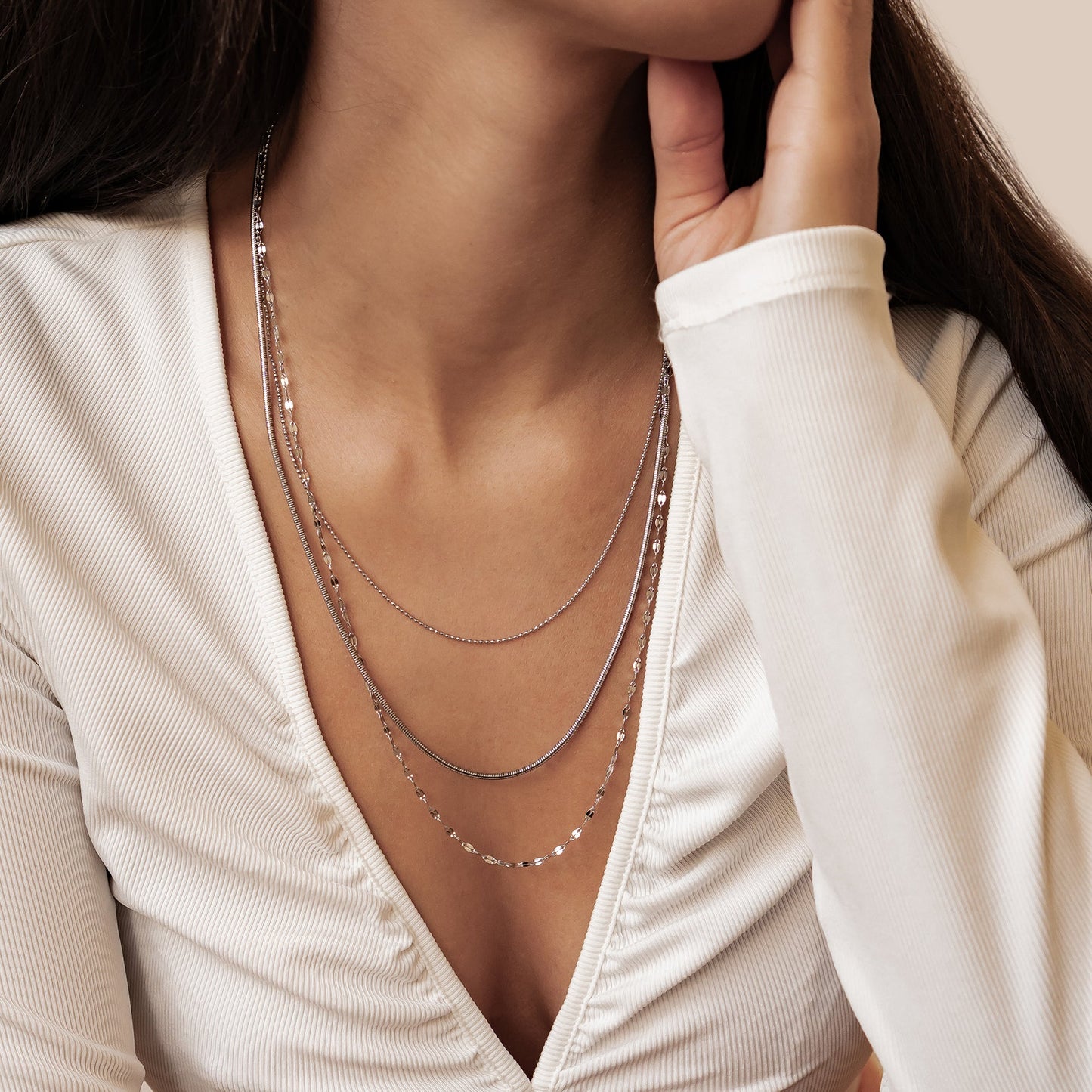 Fine Triple Layer Chain Necklace Waterproof