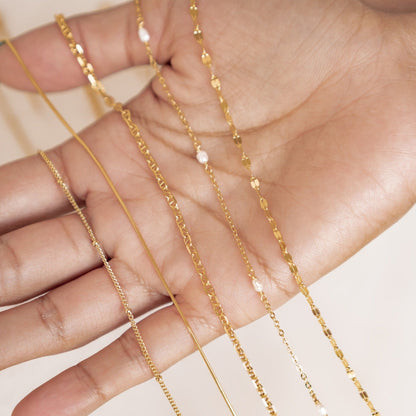 Flattened Rolo Chain Necklace Gold