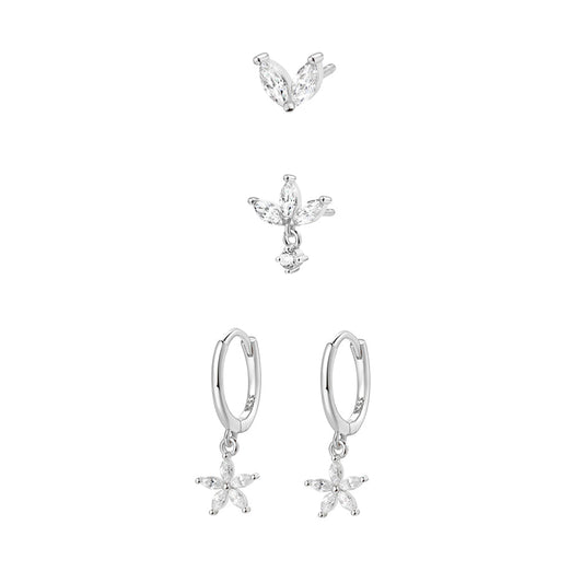 Flower Earrings Set Sterling Silver
