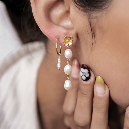 Flower and Pearl Drop Earrings Sterling Silver