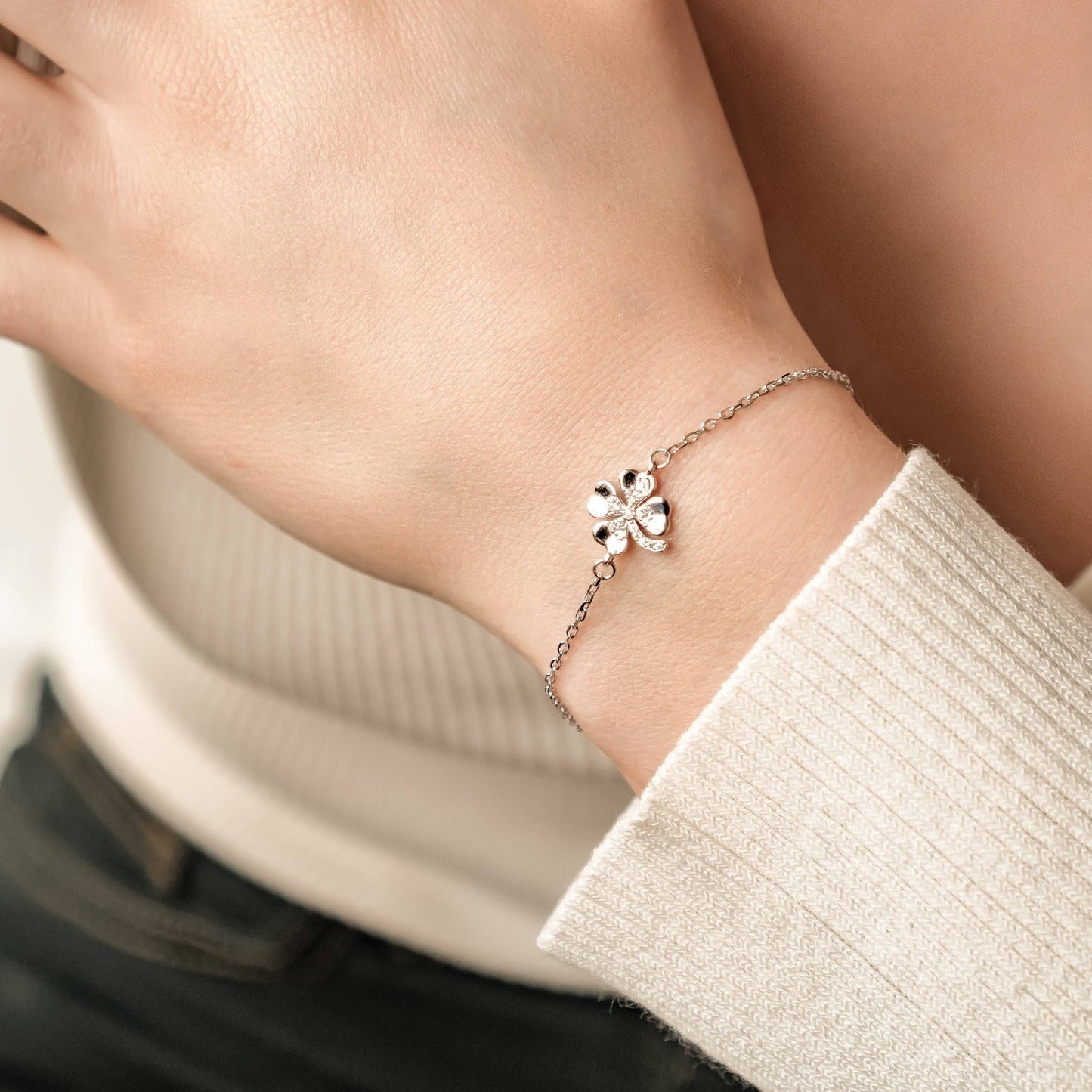 Four Leaf Clover Bracelet Sterling Silver