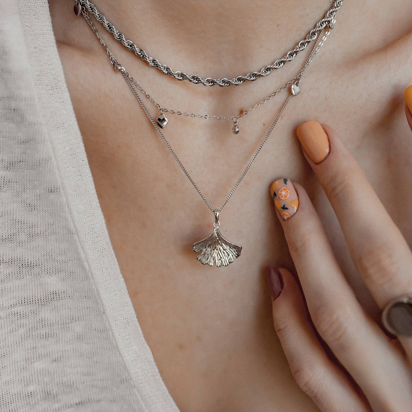 Ginkgo Leaf Pendant Necklace Sterling Silver