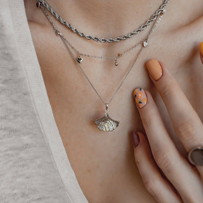 Ginkgo Leaf Pendant Necklace Sterling Silver