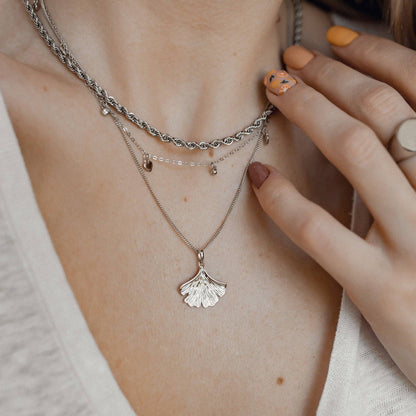 Ginkgo Leaf Pendant Necklace Sterling Silver
