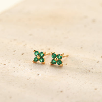 Green Daisy Stud Earrings Sterling Silver