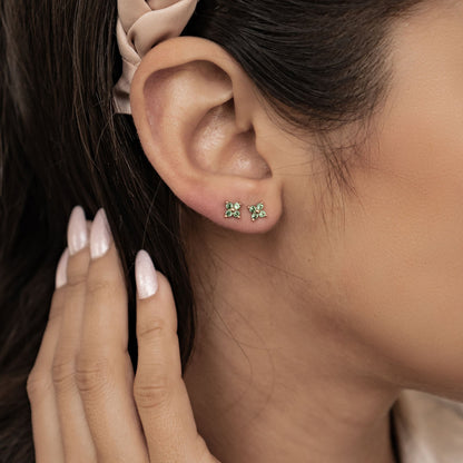 Green Daisy Stud Earrings Sterling Silver
