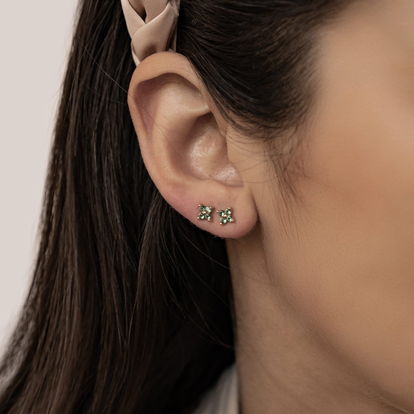 Green Daisy Stud Earrings Sterling Silver