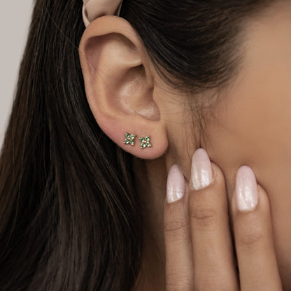 Green Daisy Stud Earrings Sterling Silver