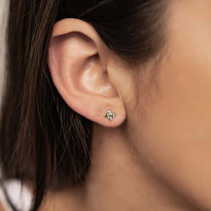 Green Daisy Stud Earrings Sterling Silver