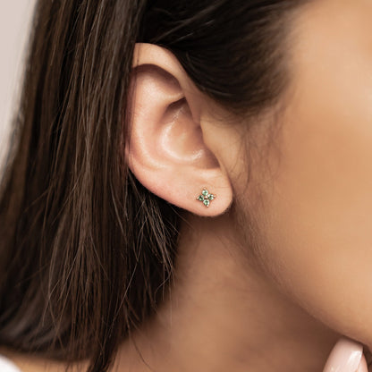 Green Daisy Stud Earrings Sterling Silver