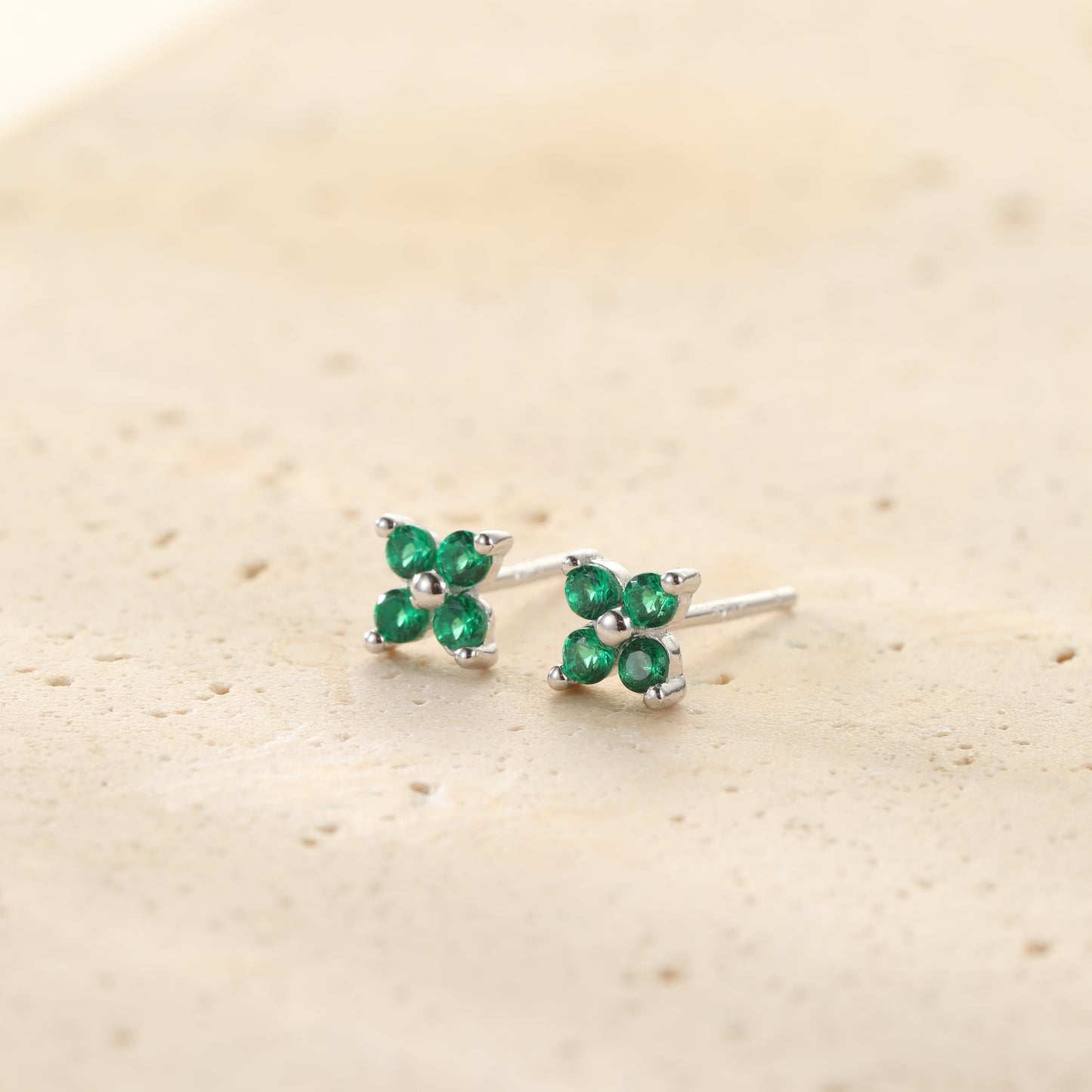 Green Daisy Stud Earrings Sterling Silver