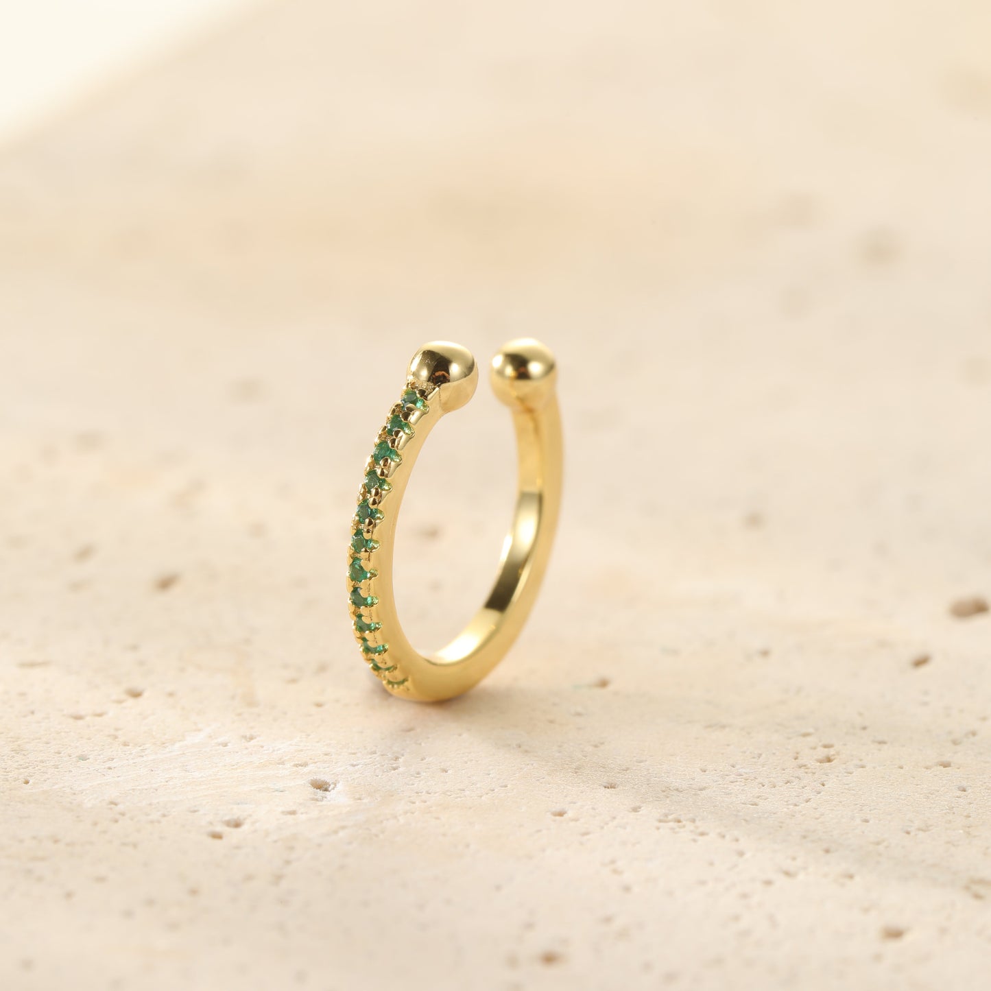 Green Diamond Ear Cuff Sterling Silver