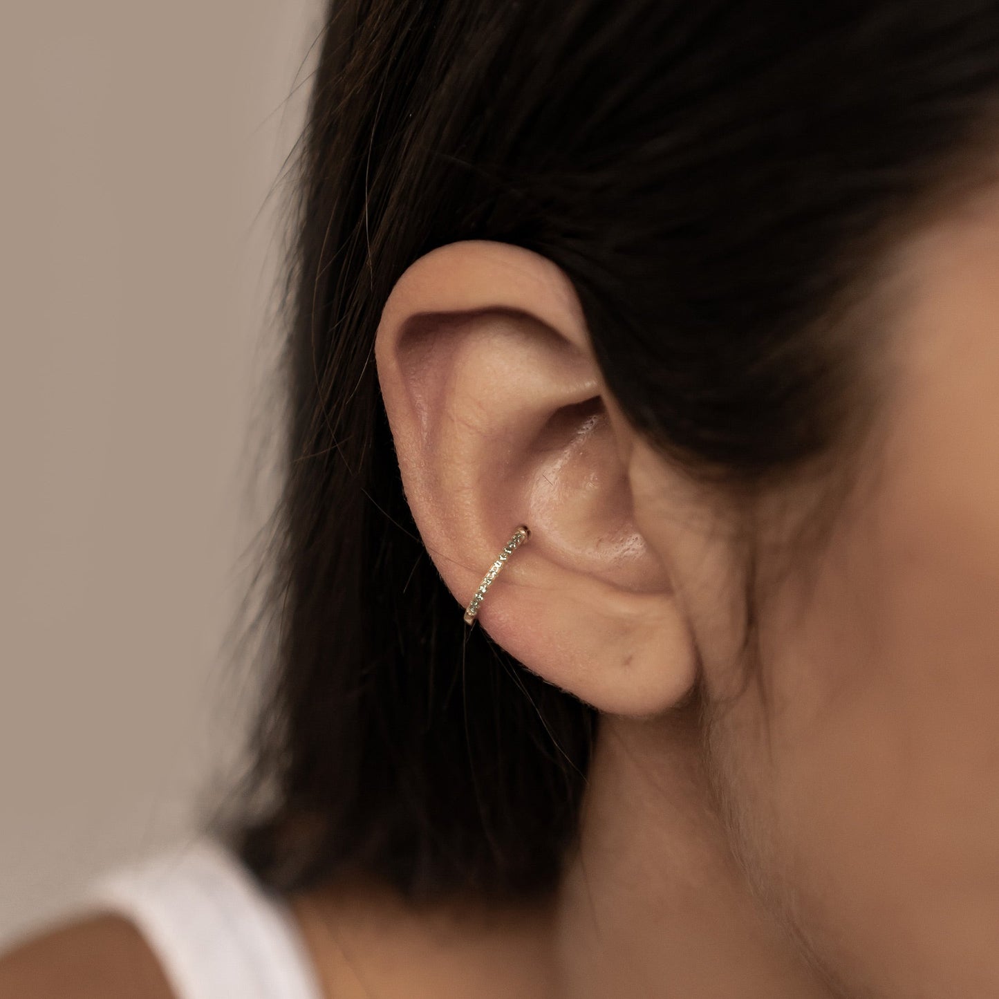 Green Diamond Ear Cuff Sterling Silver