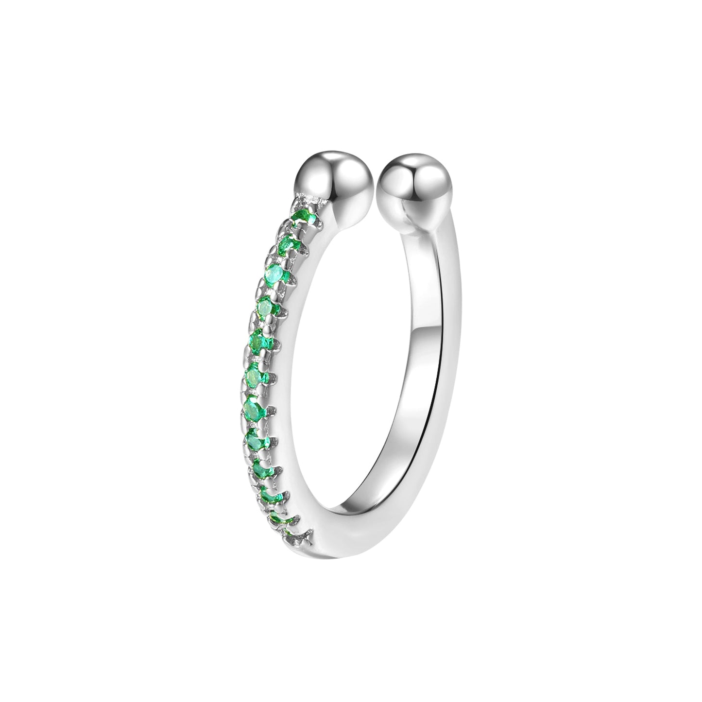 Green Diamond Ear Cuff Sterling Silver